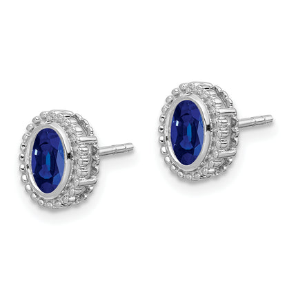 14k White Gold Oval Sapphire Post Earrings