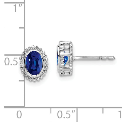 14k White Gold Oval Sapphire Post Earrings