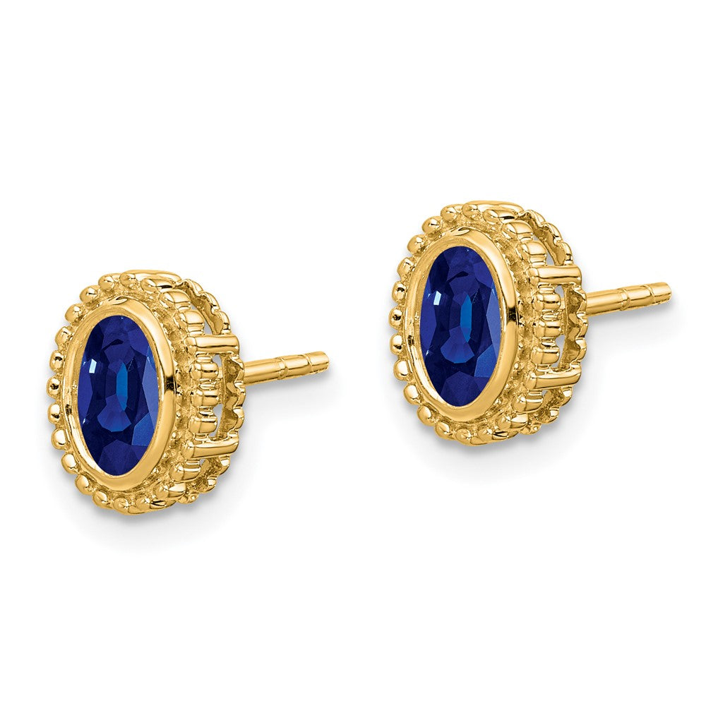 14k Yellow Gold Oval Sapphire Post Earrings