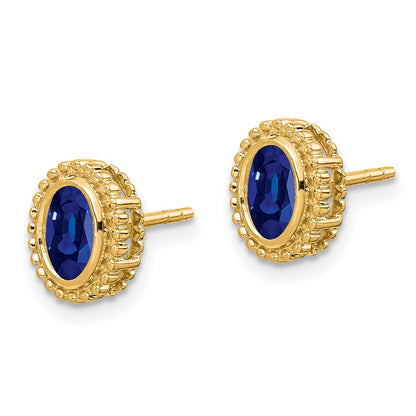 14k Yellow Gold Oval Sapphire Post Earrings