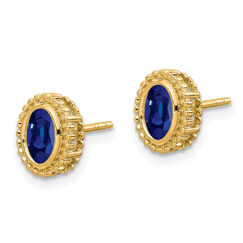 14k Yellow Gold Oval Sapphire Post Earrings