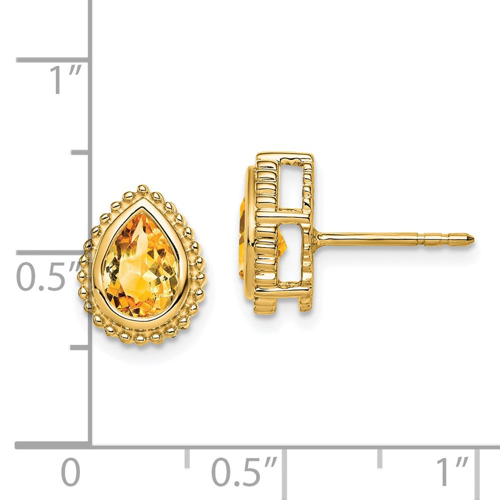 14k Yellow Gold Pear Citrine Post Earrings