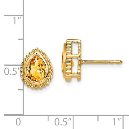 14k Yellow Gold Pear Citrine Post Earrings