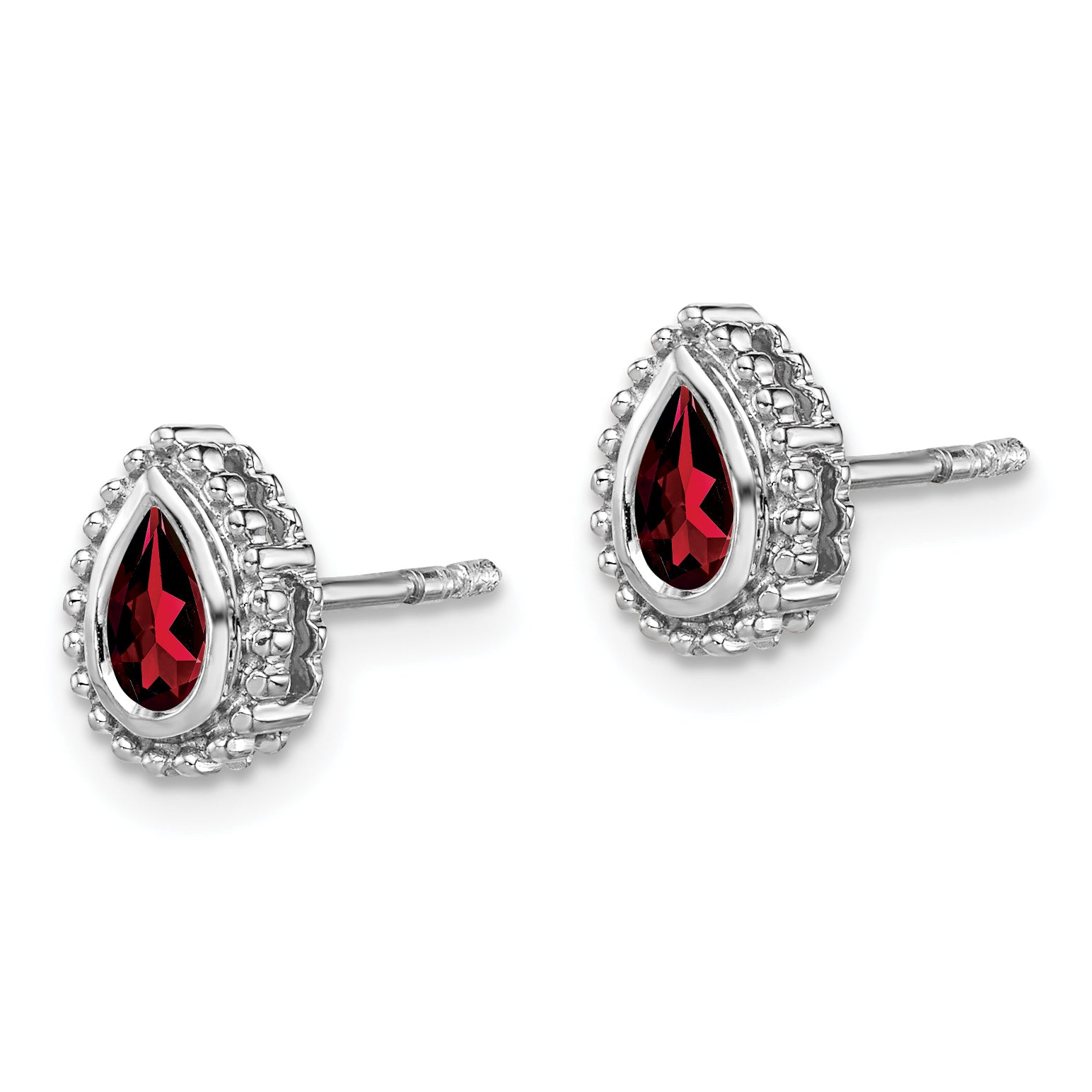 Solid 14k White Gold Pear Simulated Garnet Post Earrings
