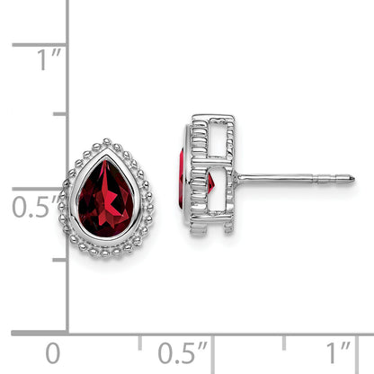 Solid 14k White Gold Pear Simulated Garnet Post Earrings