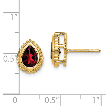 Solid 14k Yellow Gold Pear Simulated Garnet Post Earrings