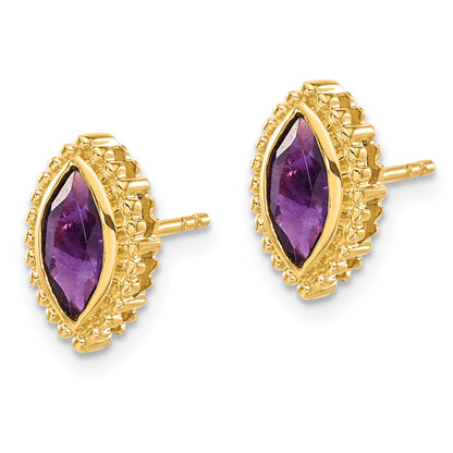 14k Yellow Gold Marquise Amethyst Post Earrings