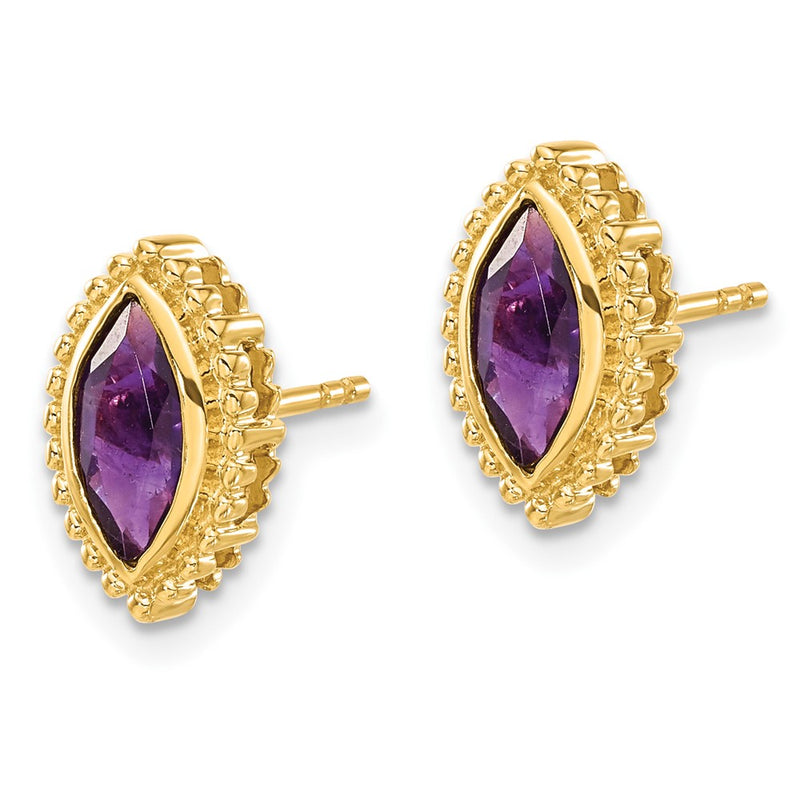14k Yellow Gold Marquise Amethyst Post Earrings