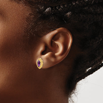 14k Yellow Gold Marquise Amethyst Post Earrings