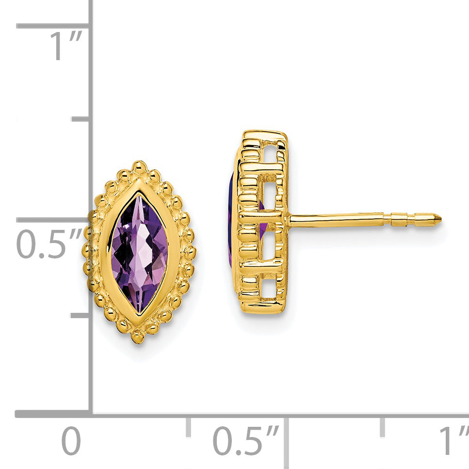 14k Yellow Gold Marquise Amethyst Post Earrings