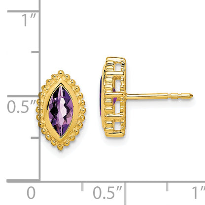 14k Yellow Gold Marquise Amethyst Post Earrings