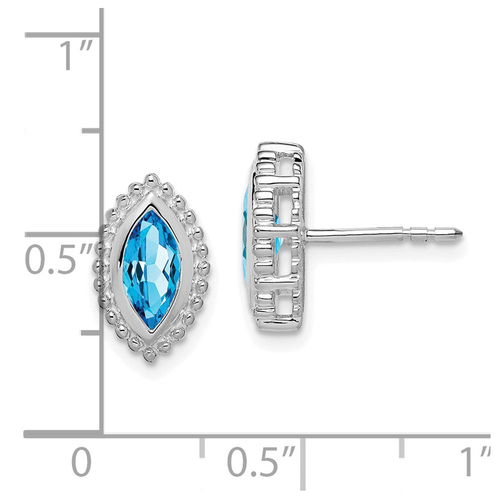 Solid 14k White Gold Marquise Simulated Blue Topaz Post Earrings