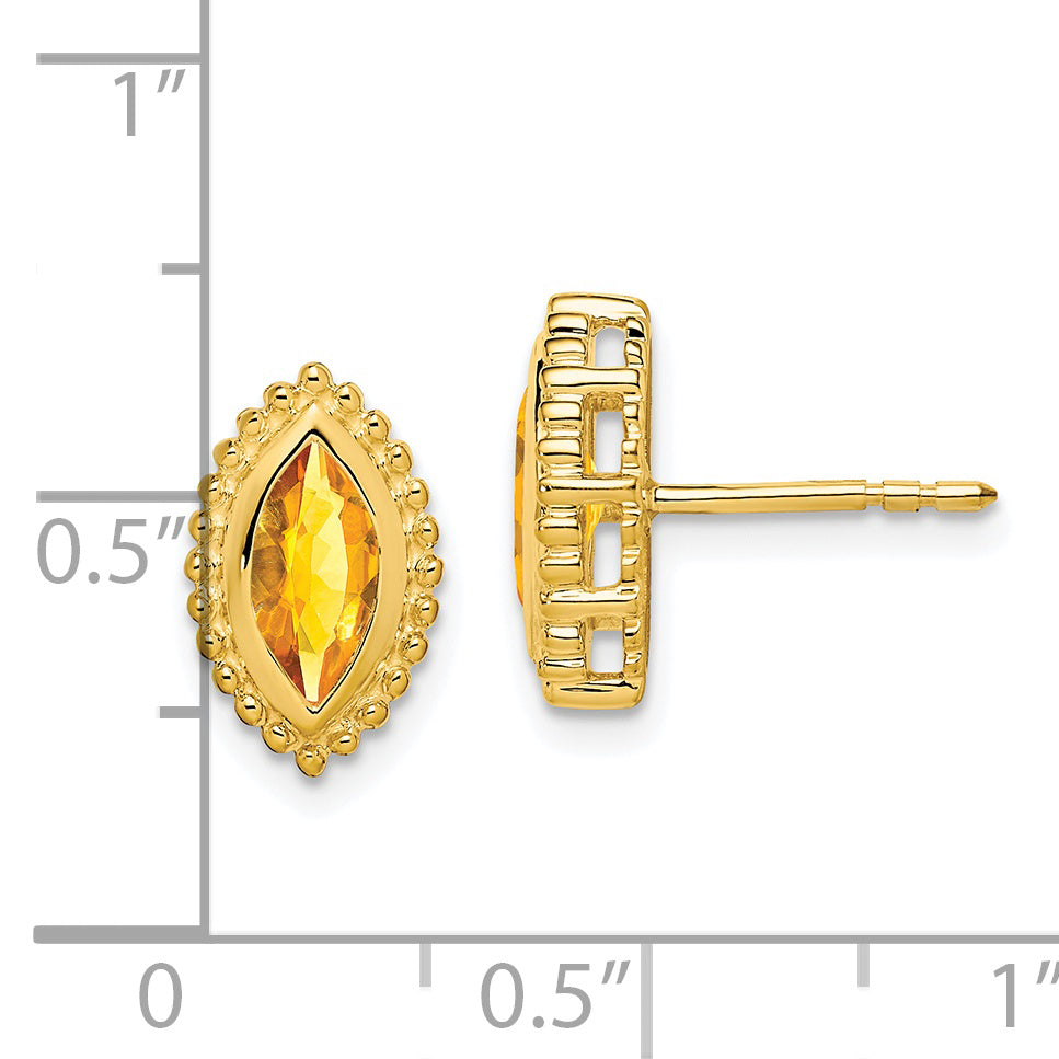 14k Yellow Gold Marquise Citrine Post Earrings