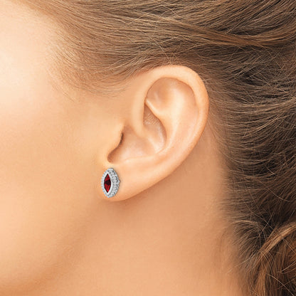 14k White Gold Marquise Garnet Post Earrings