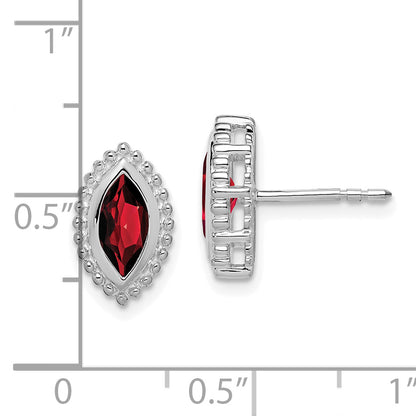 14k White Gold Marquise Garnet Post Earrings