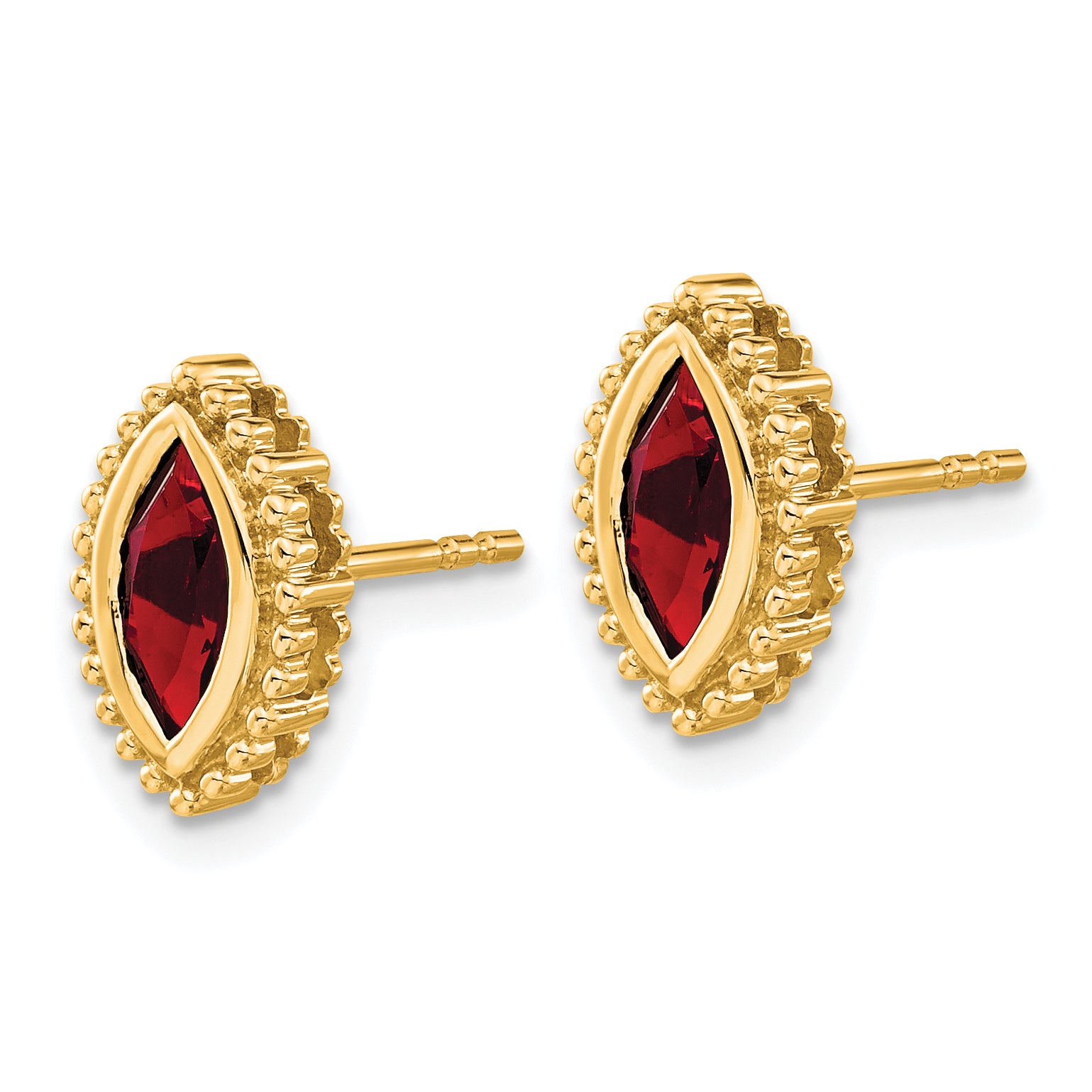 Solid 14k Yellow Gold Marquise Simulated Garnet Post Earrings