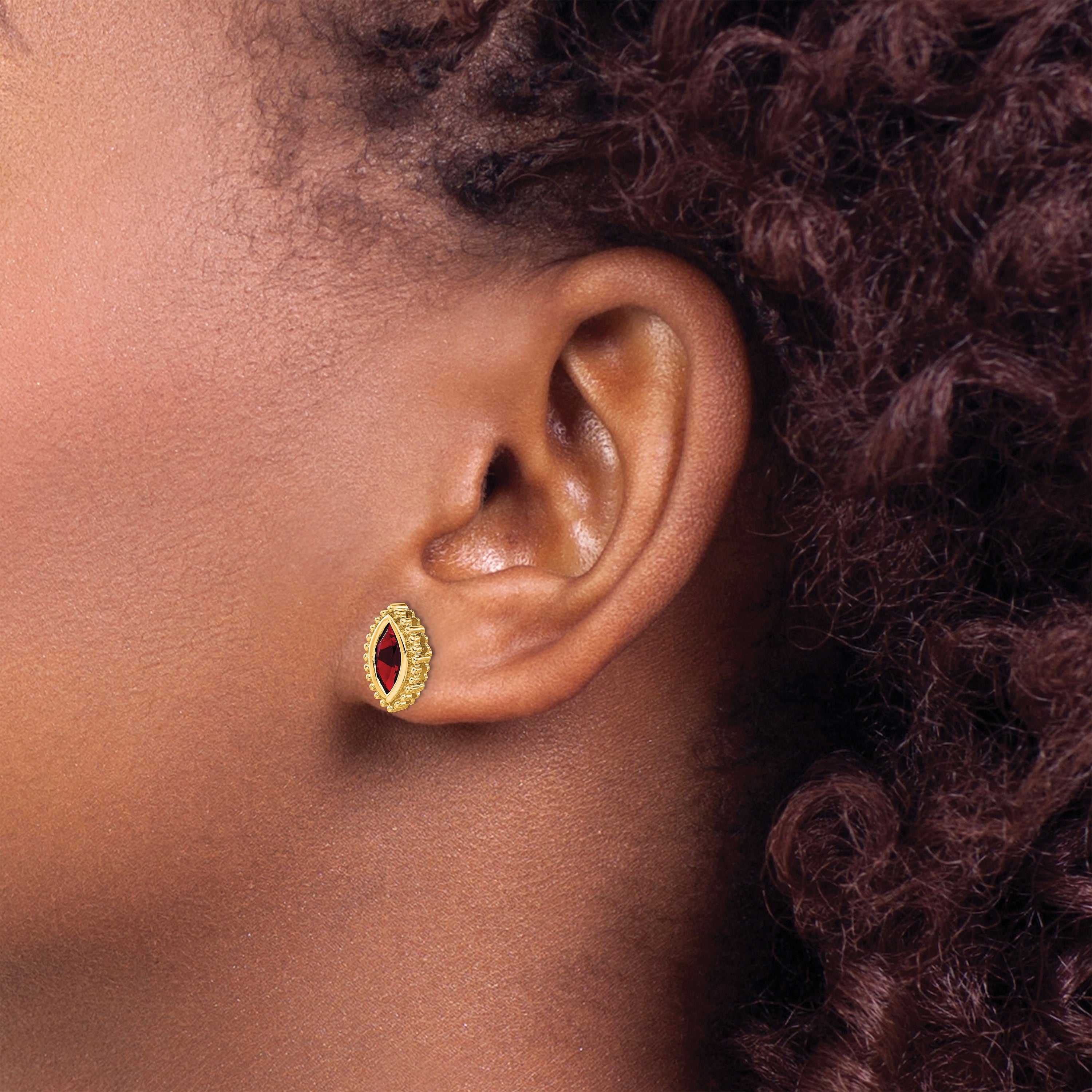 Solid 14k Yellow Gold Marquise Simulated Garnet Post Earrings