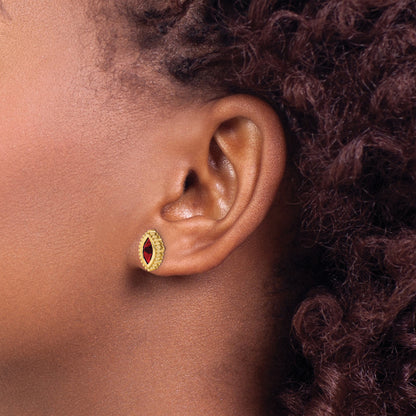 Solid 14k Yellow Gold Marquise Simulated Garnet Post Earrings