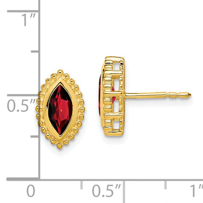 Solid 14k Yellow Gold Marquise Simulated Garnet Post Earrings