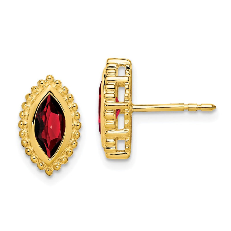 Solid 14k Yellow Gold Marquise Simulated Garnet Post Earrings