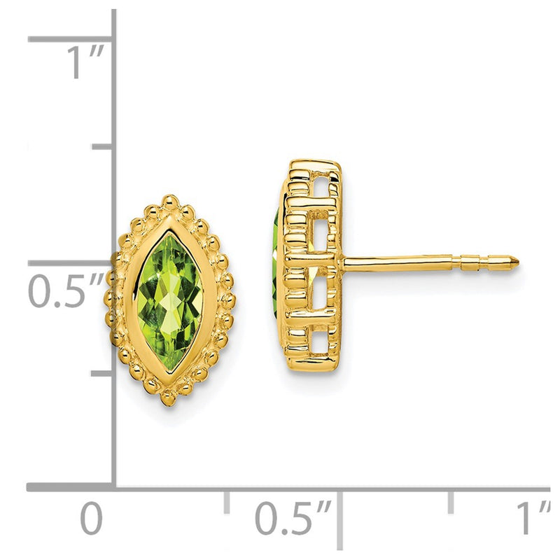 Solid 14k Yellow Gold Marquise Simulated Peridot Post Earrings