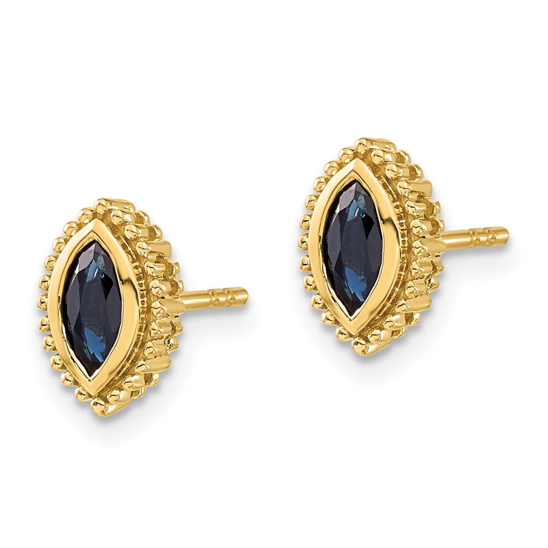 14k Yellow Gold Marquise Sapphire Post Earrings