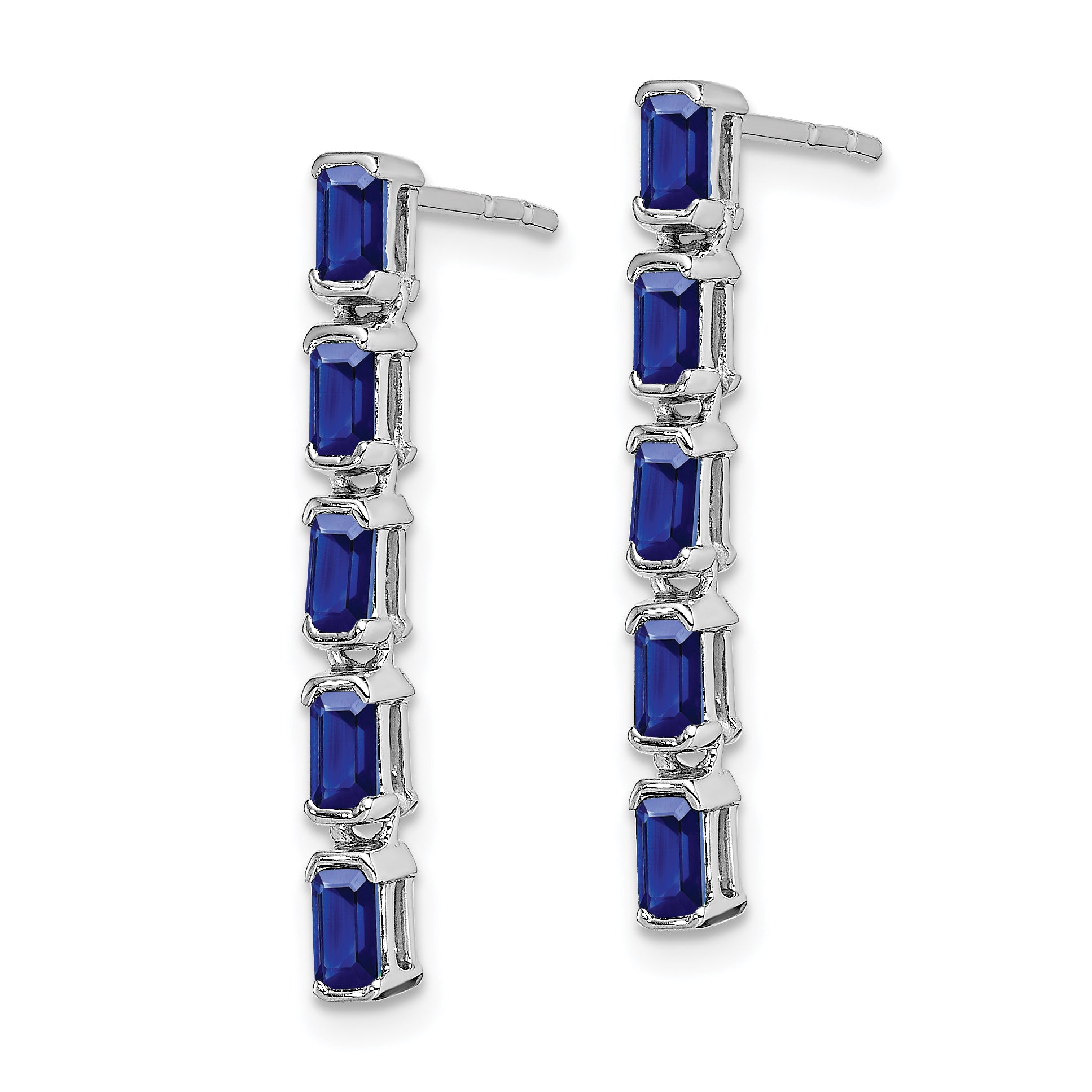 Solid 14k White Gold Simulated Sapphire 5-stone Dangle Earrings
