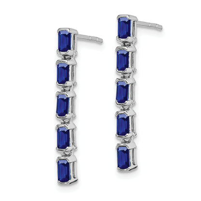Solid 14k White Gold Simulated Sapphire 5-stone Dangle Earrings