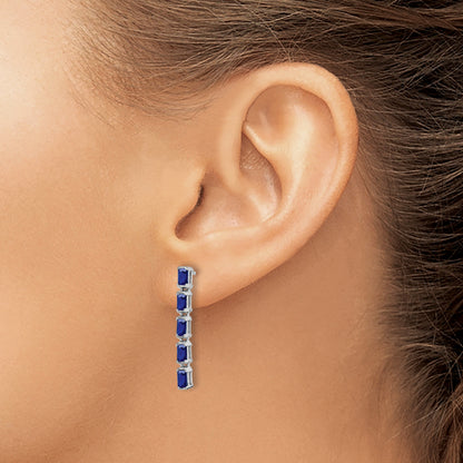 Solid 14k White Gold Simulated Sapphire 5-stone Dangle Earrings
