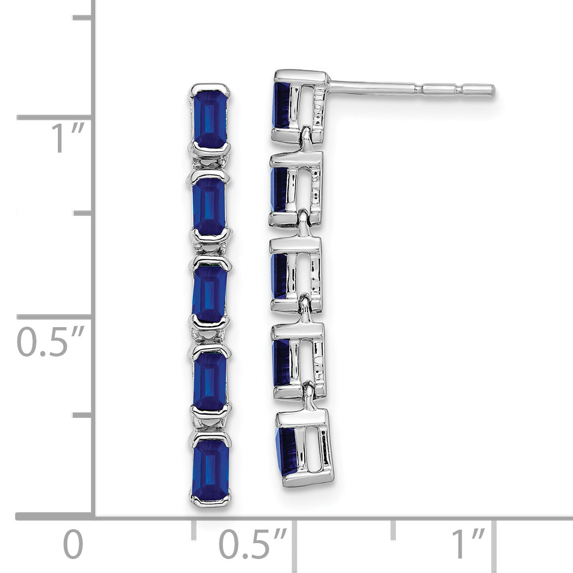 Solid 14k White Gold Simulated Sapphire 5-stone Dangle Earrings
