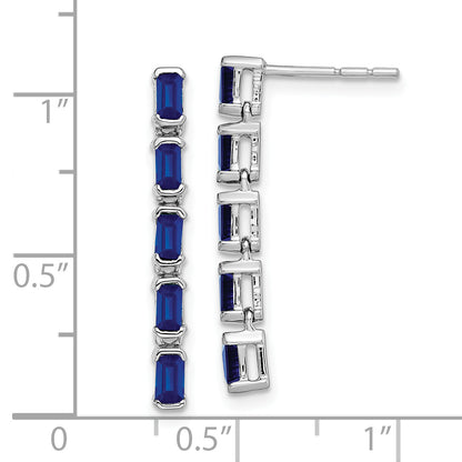 Solid 14k White Gold Simulated Sapphire 5-stone Dangle Earrings