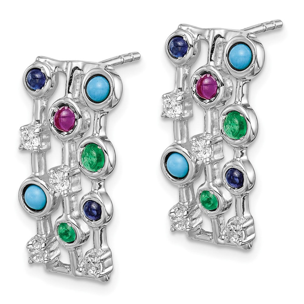 Solid 14k White Gold Gemstone and Simulated Turquoise Earrings