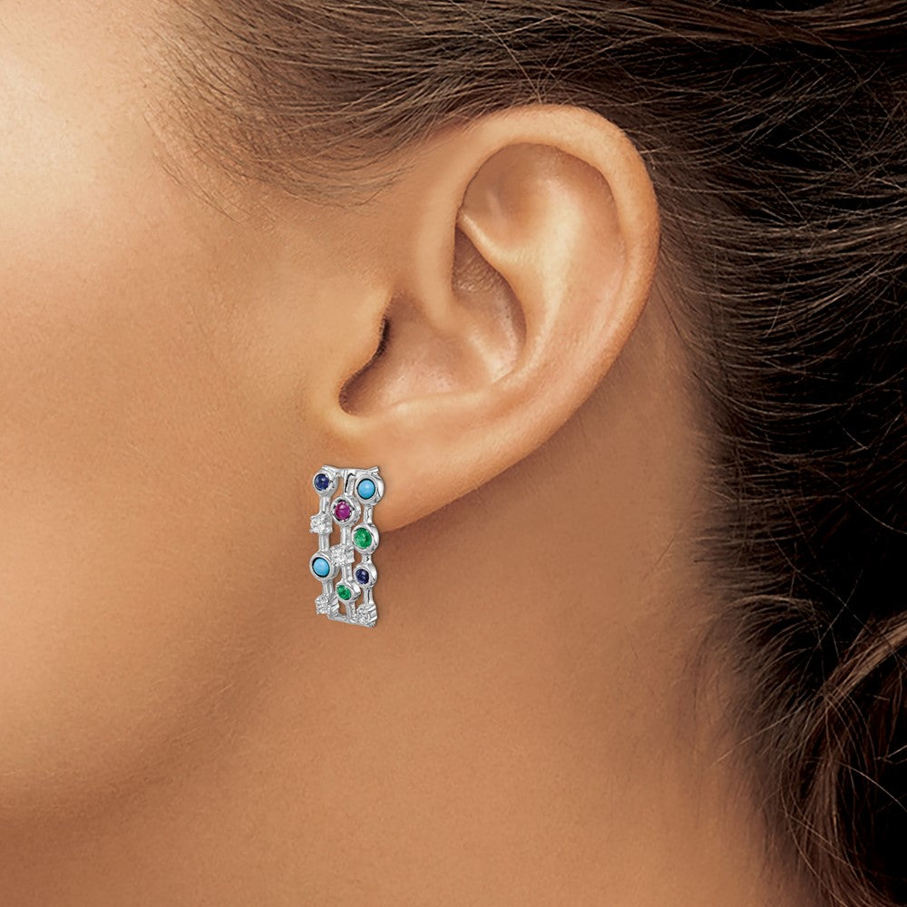 Solid 14k White Gold Gemstone and Simulated Turquoise Earrings