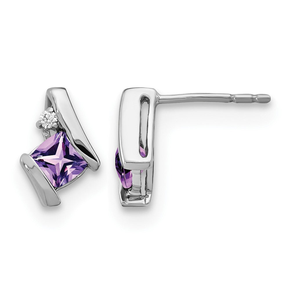 14K White Gold Cushion Amethyst and Diamond Earrings