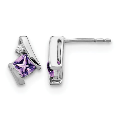 14K White Gold Cushion Amethyst and Diamond Earrings