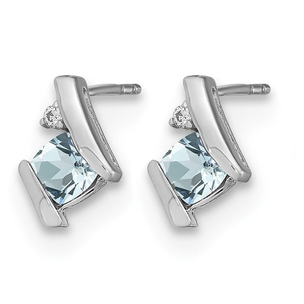 14K White Gold Cushion Aquamarine and Diamond Earrings