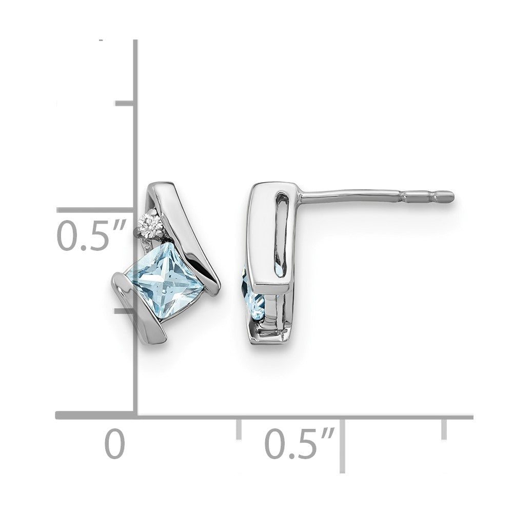 14K White Gold Cushion Aquamarine and Diamond Earrings