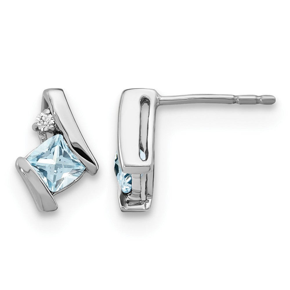 14K White Gold Cushion Aquamarine and Diamond Earrings