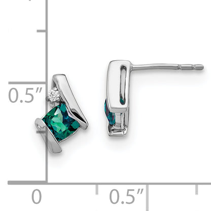 10K White Gold Cushion Cr. Alexandrite And Diamond Earrings