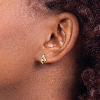 10K White Gold Cushion Citrine And Diamond Earrings