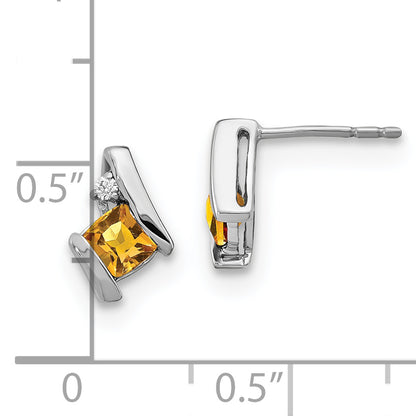 10K White Gold Cushion Citrine And Diamond Earrings