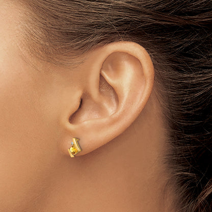10K Yellow Gold Cushion Citrine And Diamond Earrings