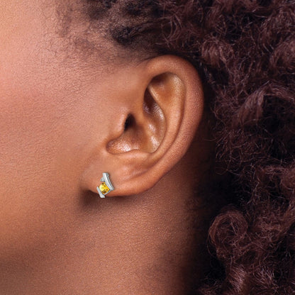 14K White Gold Cushion Citrine and Diamond Earrings