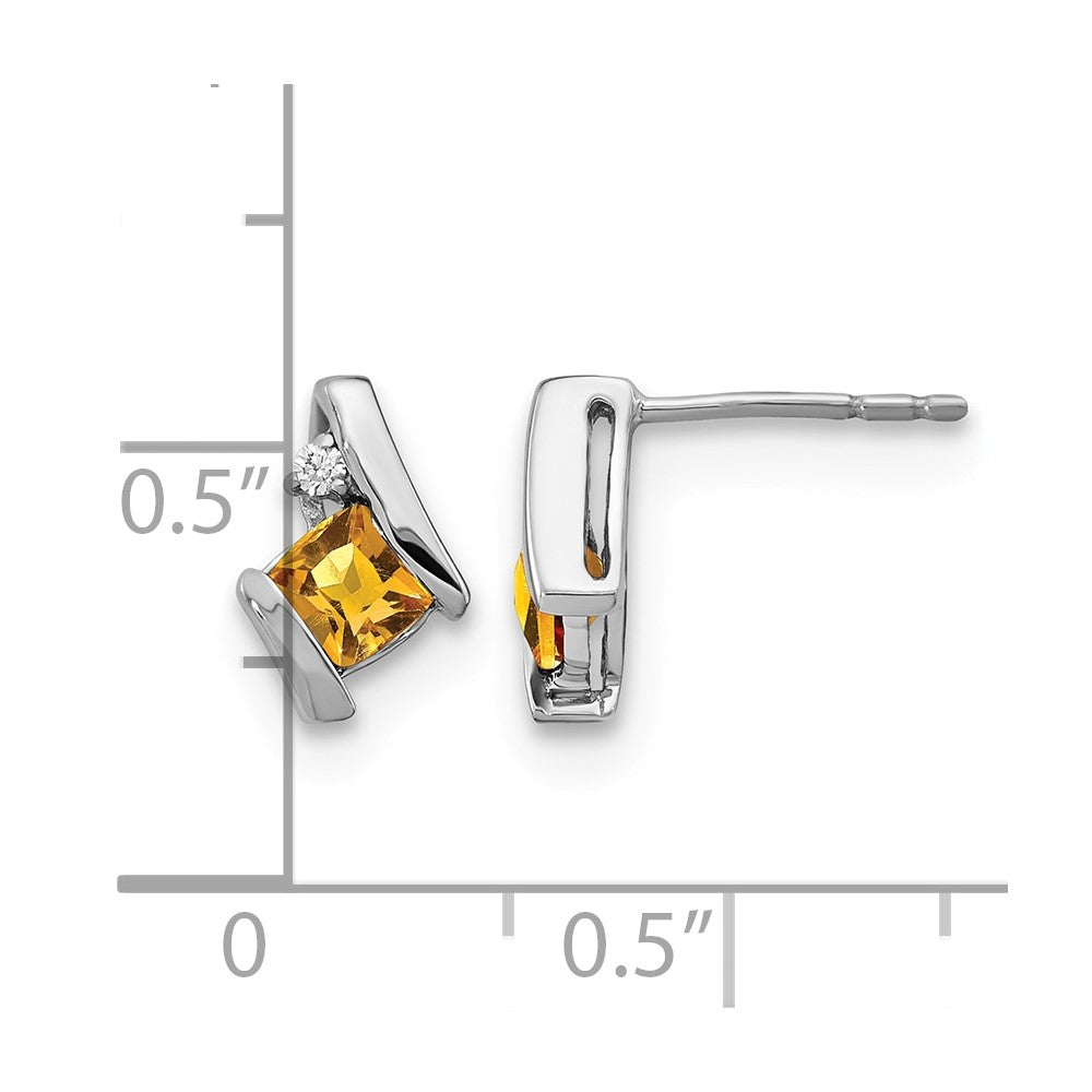 14K White Gold Cushion Citrine and Diamond Earrings