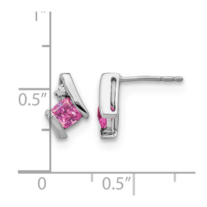 14K White Gold Cushion Cr. Pink Sapphire and Diamond Earrings