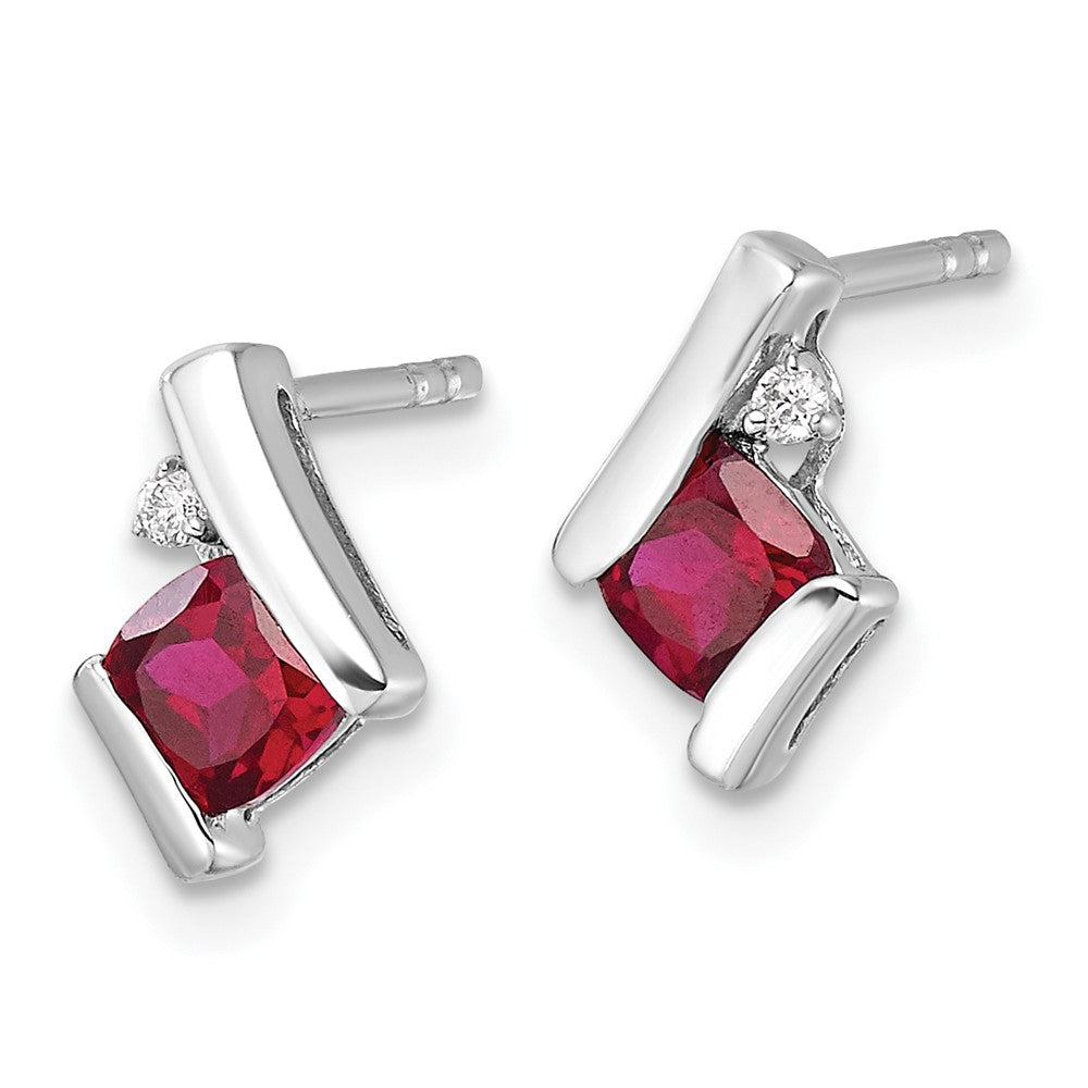10K White Gold Cushion Cr. Ruby And Diamond Earrings