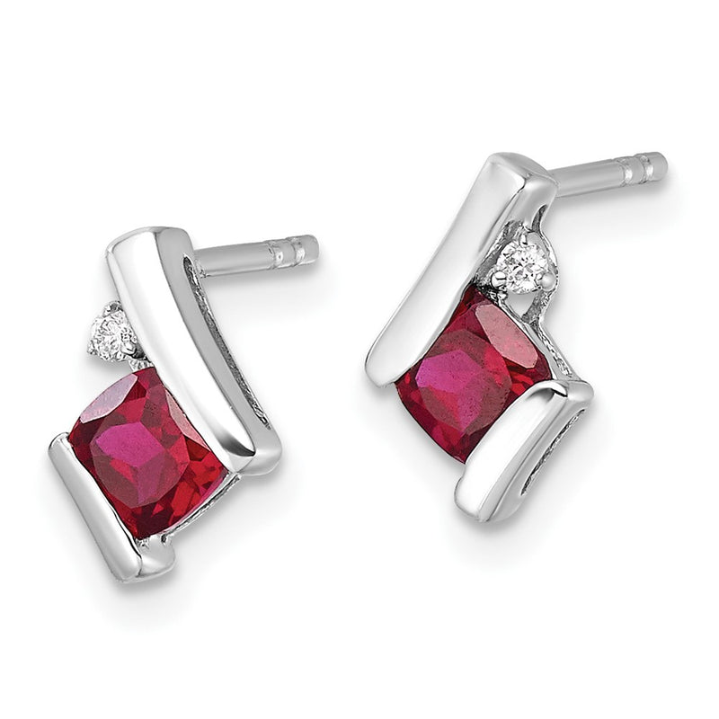 10K White Gold Cushion Cr. Ruby And Diamond Earrings