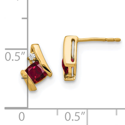 10K Yellow Gold Cushion Cr. Ruby And Diamond Earrings