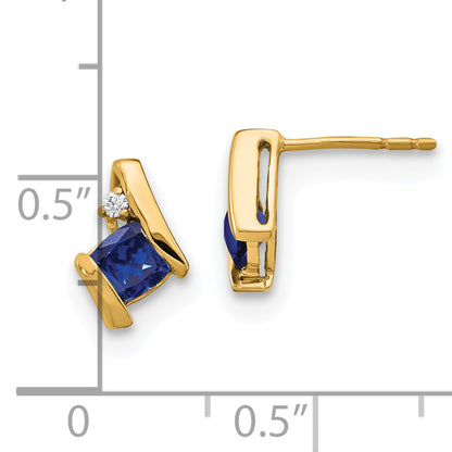 10K Yellow Gold Cushion Cr. Sapphire And Diamond Earrings
