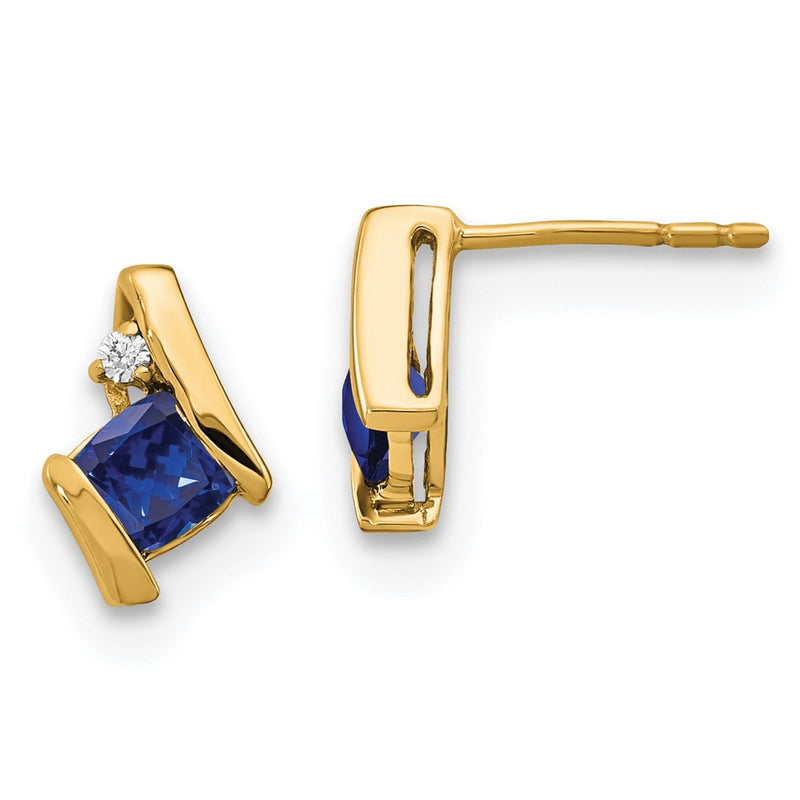 10K Yellow Gold Cushion Cr. Sapphire And Diamond Earrings